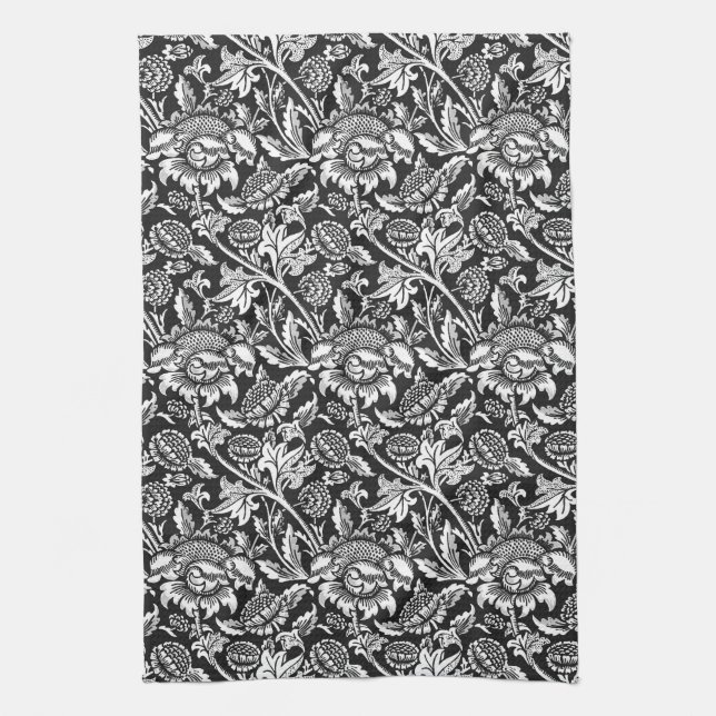 Linge De Cuisine William Morris Sunflowers, noir, blanc et gris (Vertical)