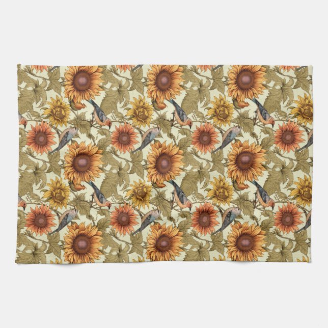 Linge De Cuisine William Morris Tournesols Oiseaux Automne (Horizontal)