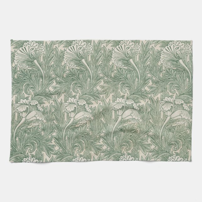 Linge De Cuisine William Morris tulip fond textile vert (Horizontal)
