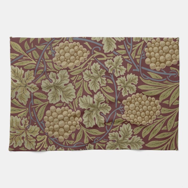 Linge De Cuisine William Morris Vine Grappe Rouge Vert Art (Horizontal)