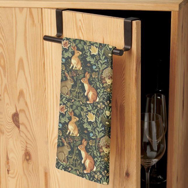 Linge De Cuisine William Morris Woodland Lapins floraux Noël (Pliage en tiers)