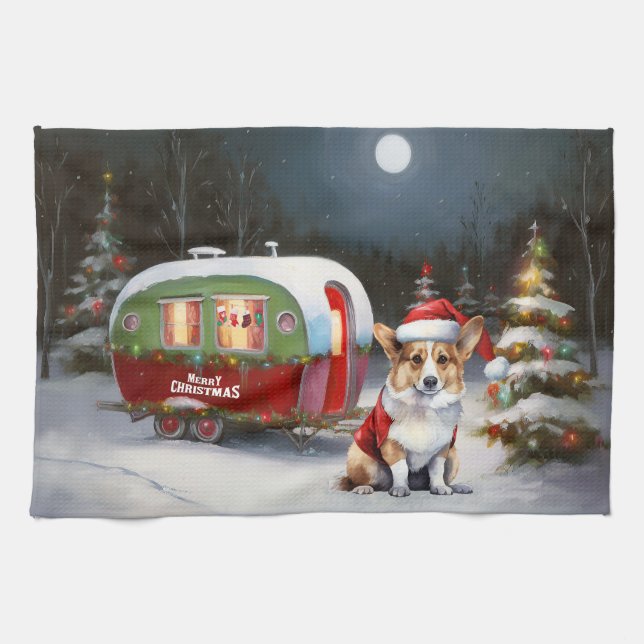 Linge De Cuisine Winter Corgi Caravan Christmas Adventure (Horizontal)