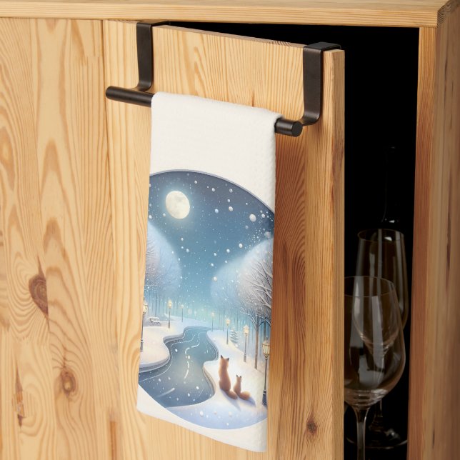 Linge De Cuisine Winter Foxes by Moonlit Snowy River (Pliage en tiers)