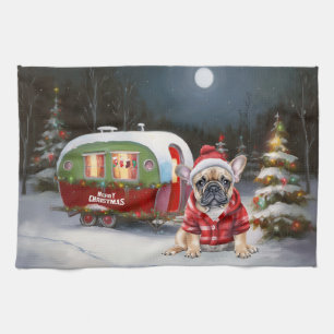 Linge De Cuisine Winter French Bulldog Caravan Christmas Adventure