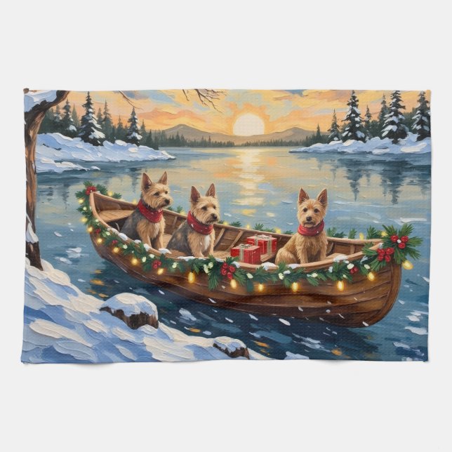 Linge De Cuisine Wire Fox Terrier Christmas Boat Holiday (Horizontal)