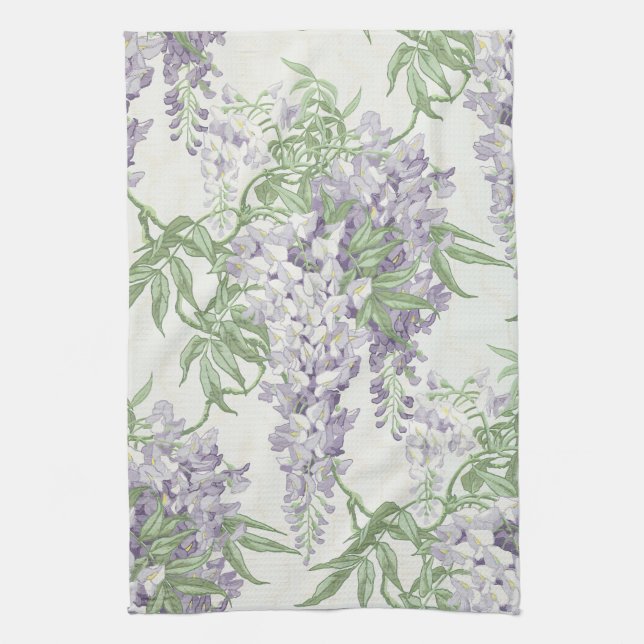 Linge De Cuisine Wisteria Blossom Bleu clair et Motifs de lavande (Vertical)