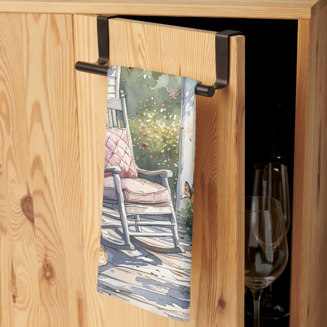 Linge De Cuisine Wisteria Porch Rocking Chair Scène (Pliage en tiers)