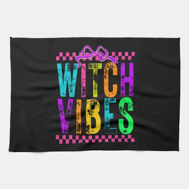 Linge De Cuisine Witch Vibes Halloween Neon Checkered Bow (Horizontal)