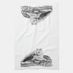 Linge De Cuisine Wolf and Raven black and white design
