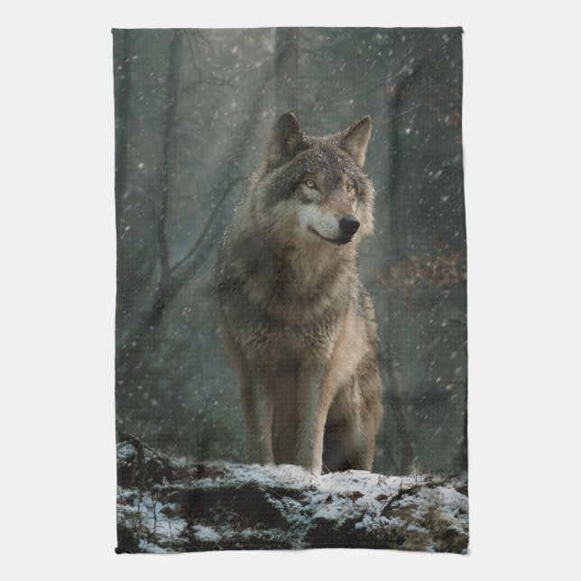 Linge De Cuisine Wolf in Winter (Vertical)
