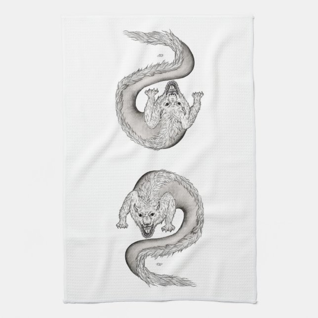 Linge De Cuisine Wolfdragon noir et blanc Design (Vertical)