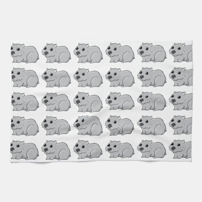 Linge De Cuisine Wombat gris/gris mignon de bande dessinée (Horizontal)
