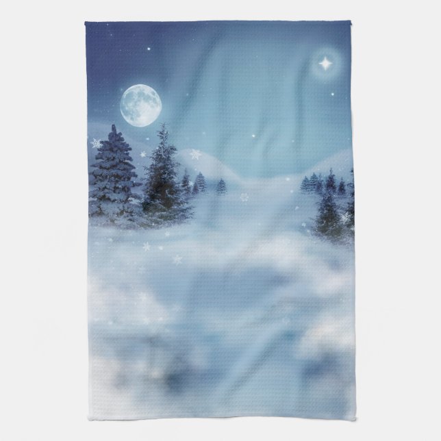 Linge De Cuisine Wonderland d'hiver de nuit (Vertical)