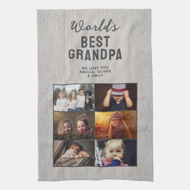 Linge De Cuisine World's Best Grandpa Wood 6 Photo Collage (Vertical)