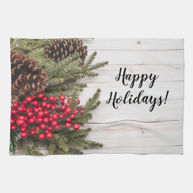 Linge De Cuisine Wreath and Holly Holiday Collection (Horizontal)