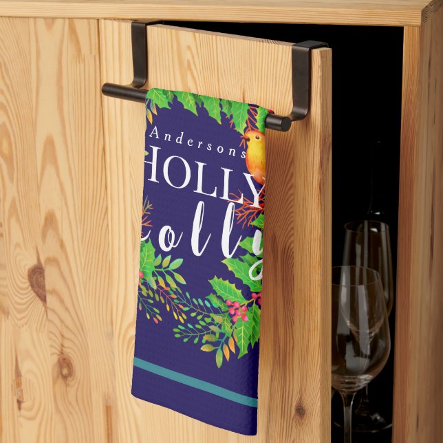 Linge De Cuisine Wreath Holly Jolly (Pliage en tiers)