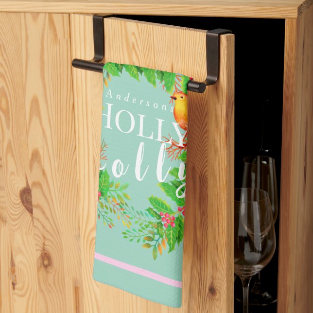 Linge De Cuisine Wreath Holly Jolly Light Turquoise (Pliage en tiers)