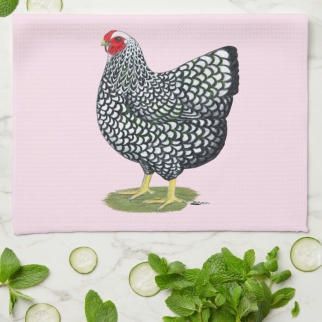 Linge De Cuisine Wyandotte : Hen à lacet argent (Plié)