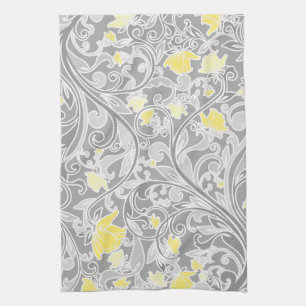 Linge De Cuisine Yellow and Gray Swirly Floral