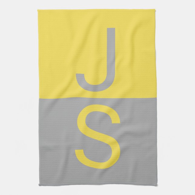Linge De Cuisine Yellow & Grey Modern Initials monogram (Vertical)