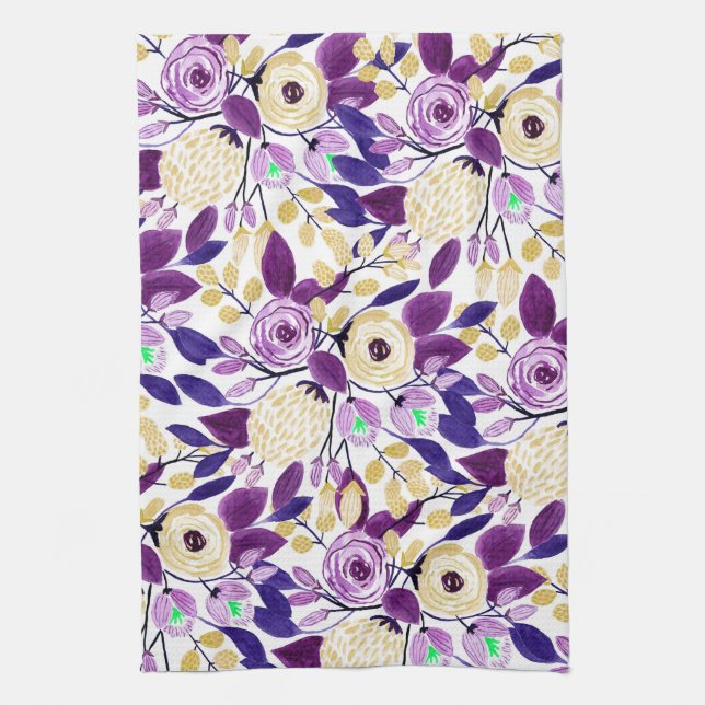 Linge De Cuisine Yellow Purple Floral Bouquet Watercolor (Vertical)