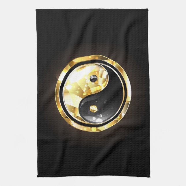 Linge De Cuisine Yin Yang or sur noir (Vertical)