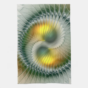 Linge De Cuisine Yin Yang Vert Jaune Abstrait Fractal Coloré