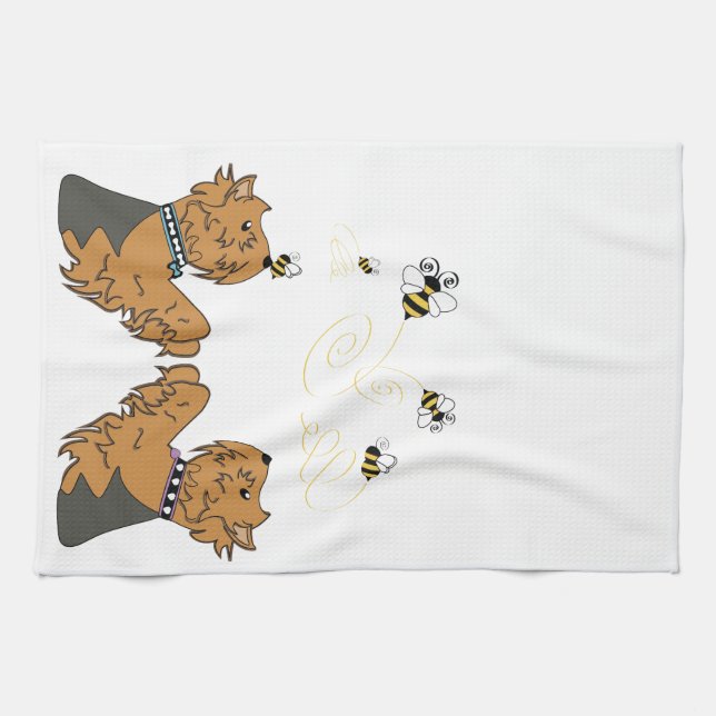 Linge De Cuisine Yorkies et abeilles (Horizontal)