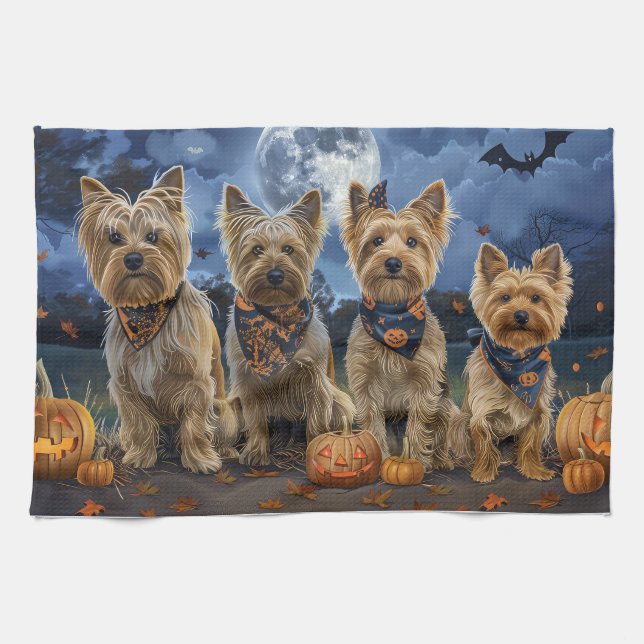Linge De Cuisine Yorkipoo Halloween Éffrayant (Horizontal)