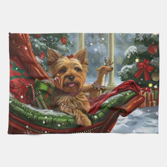 Linge De Cuisine Yorkshire Terrier Chien Noël Festif (Horizontal)