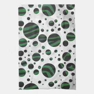 Linge De Cuisine Zebra noir et vert Polka point