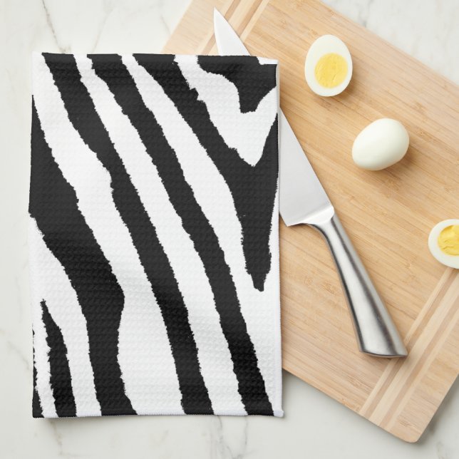Linge De Cuisine Zebra Stripes noir et blanc | Poster de animal élé (Quart Plié)