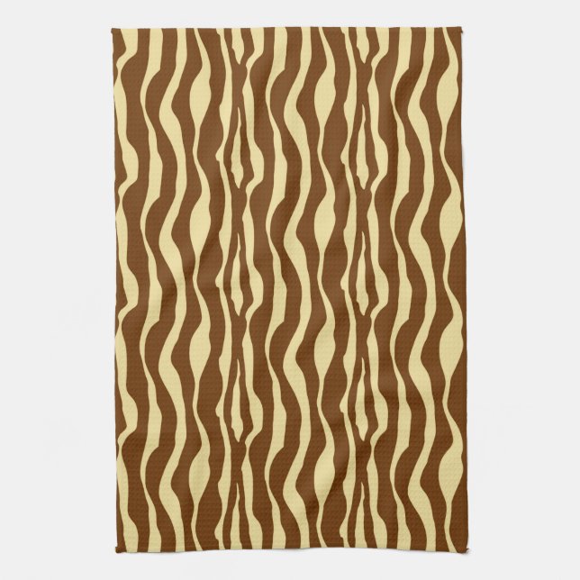 Linge De Cuisine Zèbre rayures - Chocolat Brown et Camel Tan (Vertical)