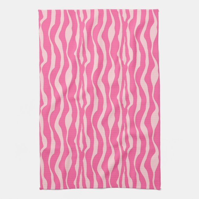 Linge De Cuisine Zèbre rayures - Fuchsia et rose clair (Vertical)