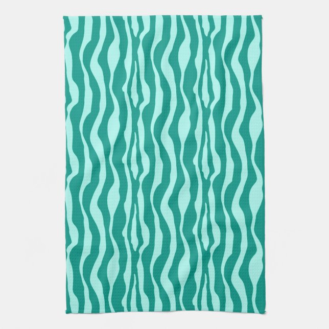 Linge De Cuisine Zèbre rayures - Turquoise et Aqua (Vertical)