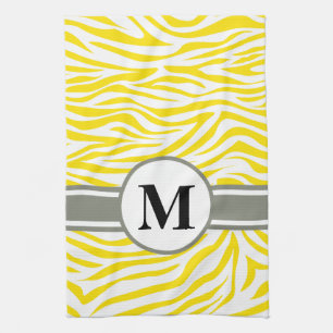 Linge De Cuisine Zèbre Safari Jaune Dorée avec monogramme