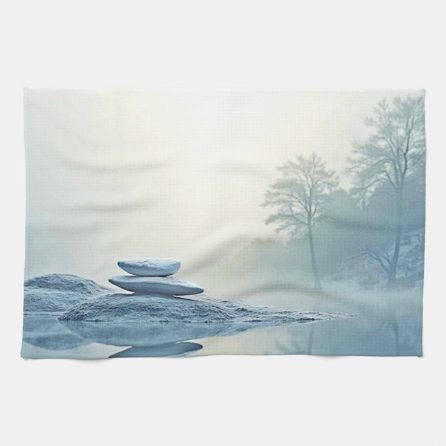 Linge De Cuisine Zen d'hiver : Bilan du lac Foggy (Horizontal)