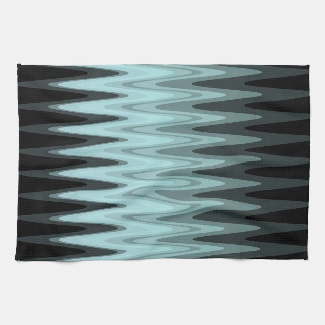 Linge De Cuisine Zig Zag Turquoise noir Motif gris (Horizontal)