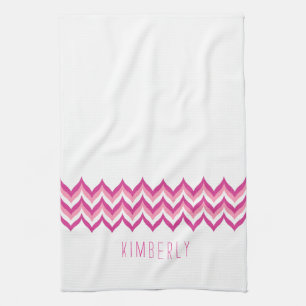 Linge De Cuisine Zigzag Blanc Et Rose Chevron