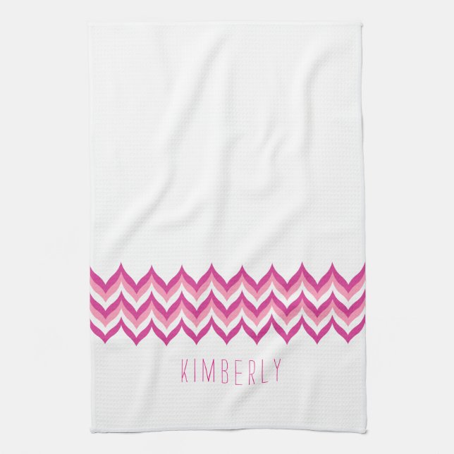 Linge De Cuisine Zigzag Blanc Et Rose Chevron (Vertical)