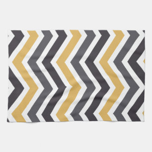 Linge De Cuisine ZigZag Chevron Or Et Gris