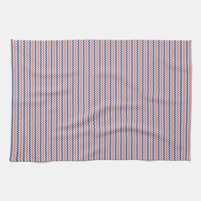 Linge De Cuisine Zigzag de chevron fin bleu foncé orange lilas (Horizontal)