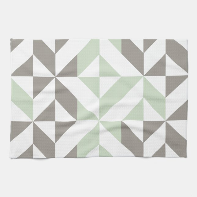 Linge De Cuisine ZigZag géométrique Sage Green et Silver (Horizontal)