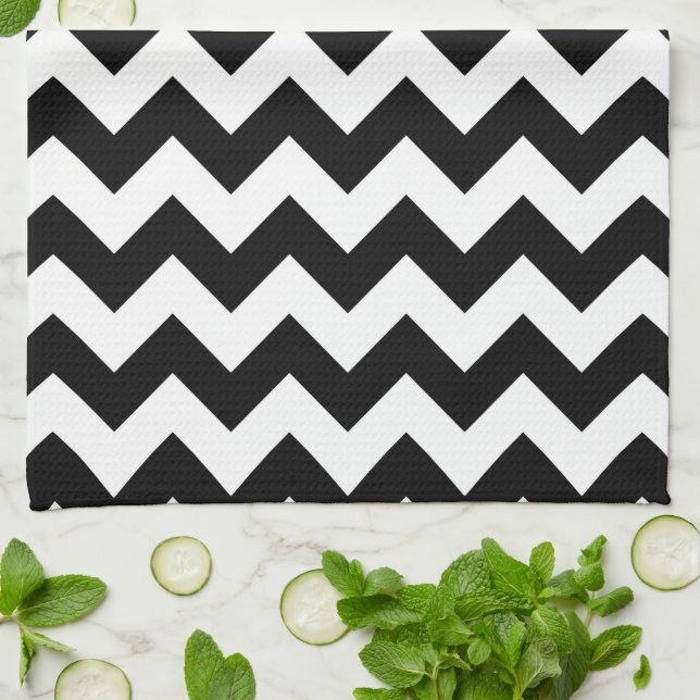 Linge De Cuisine Zigzag noir et blanc (Plié)