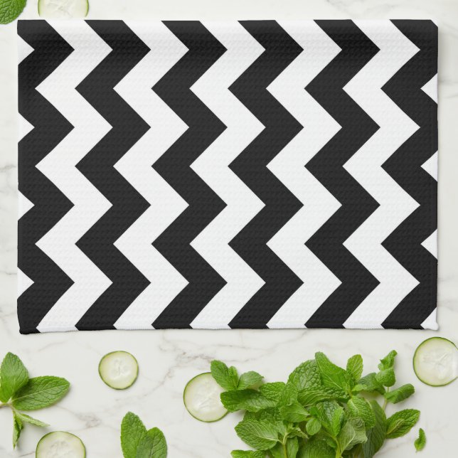Linge De Cuisine Zigzag noir et blanc (Plié)