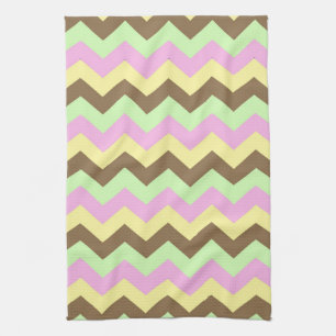 Linge De Cuisine Zigzag patroon (roze, groen, geel en bruin)
