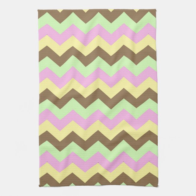 Linge De Cuisine Zigzag patroon (roze, groen, geel en bruin) (Vertical)