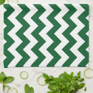 Linge De Cuisine Zigzag Vert et Blanc