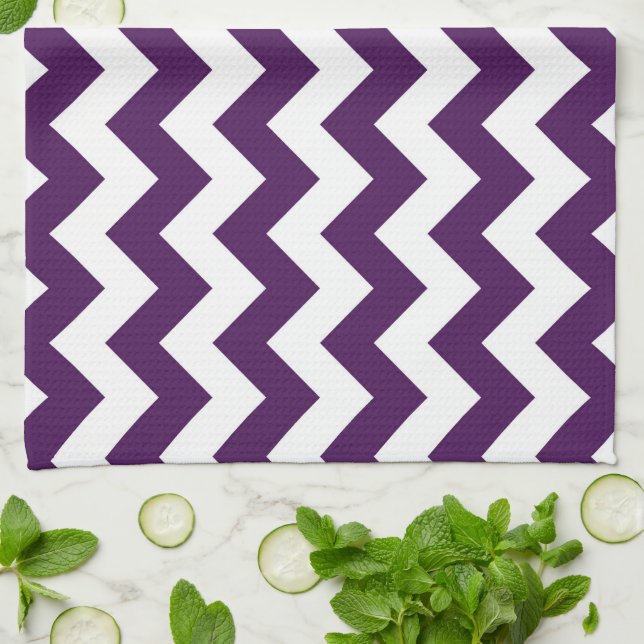 Linge De Cuisine Zigzag violet et blanc (Plié)