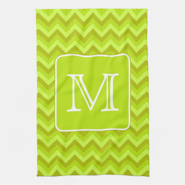Linge De Cuisine Zigzags de vert de chaux avec le monogramme fait (Vertical)